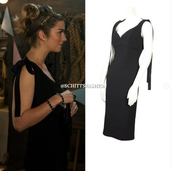 RARE! ASO Alexis Rose Schitts Creek - ALBERTA FERRETTI Black Pencil Midi Dress - Picture 1 of 12